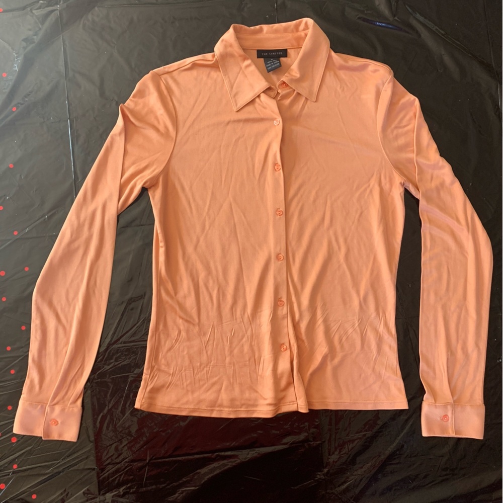 The Limited 100% Silk Peach Button-Front Long Sleeve Shirt